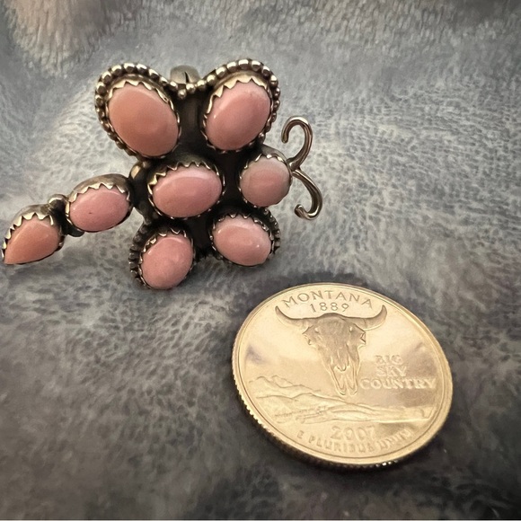 ❤️ Queen Pink Conch 925 Dragonfly Navajo Southwestern Size 9 Ring 10gm - Picture 7 of 10